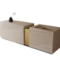 Modern Stone Bar Counter With Beige Finish Gold Accent And Decorative Ornament