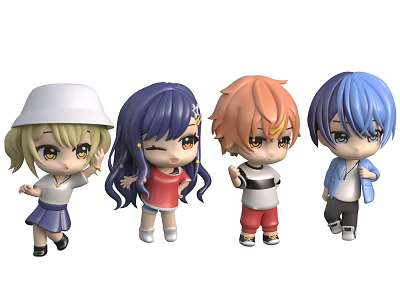 Cute Stylish Collectible Dolls with Diverse Hairstyles Trendy Outfits and Adorable Expressions 3d model