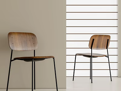 Modern Minimalist Single Chair With Wooden Backrest And Metal Legs For Interior Space 3d model