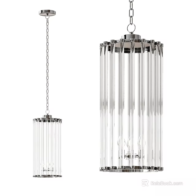 Modern Cylindrical Chandeliers With Clear Glass Rods And Metal Frame Design 3d model 
