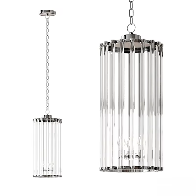 Modern Cylindrical Chandeliers With Clear Glass Rods And Metal Frame Design 3d model