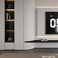 Modern TV Background Wall in Living Room with White Black Cabinets Sofa and Coffee Table