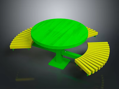 Green Round Table With Yellow Curved Benches Modern Furniture Design 3d model