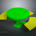 Green Round Table With Yellow Curved Benches Modern Furniture Design