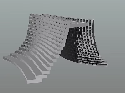 Grey Geometric Modular Garden Landscape Structure With Layered Staircase Design 3d model