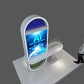 Modern AI Smart City Digital Life Display Island With Curved Screen And Person Viewing
