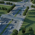 Modern Overpass Bridge Over Busy Road With Vehicles Trees And Green Grass