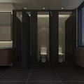 Public Restroom Interior With Modern Stalls Toilets Sink And Mirror Tiles