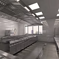 Spacious Commercial Restaurant Kitchen With Stainless Steel Cooking Ranges And Large Range Hoods