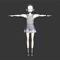 Female Character Model In Blue White School Uniform With Camouflage Backpack And Outstretched Arms