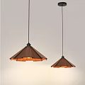 Two Modern Wooden Pendant Lights With Conical Shade In Minimalist Design