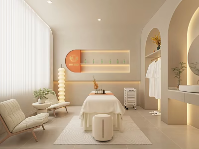 Modern Beauty Salon Interior Design With Treatment Table Soft Lighting And Green Plants 3d model