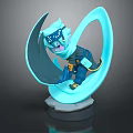 Mythical Blue Character With Creature Inspired Flowing Appendages And Goggles In Action Pose Design