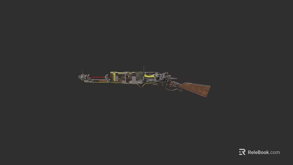 Vintage Style Rifle With Wooden Stock And Metal Components Featuring Yellow Red Details 3d model 