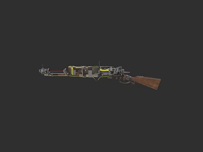 Vintage Style Rifle With Wooden Stock And Metal Components Featuring Yellow Red Details 3d model