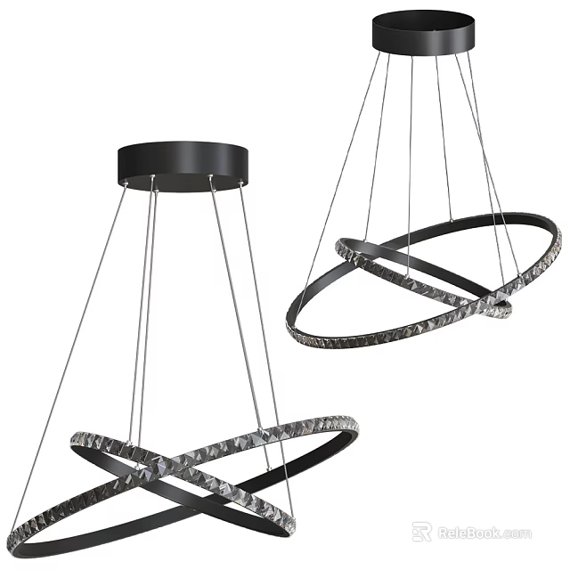 Modern Circular Chandelier With Black Frame And Crystal Accents For Interior Lighting 3d model 