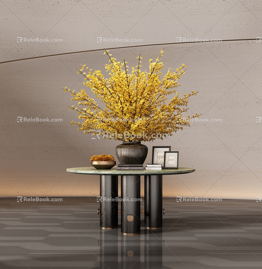 Hotel end view table porch table ornaments floral moss combination 3d model