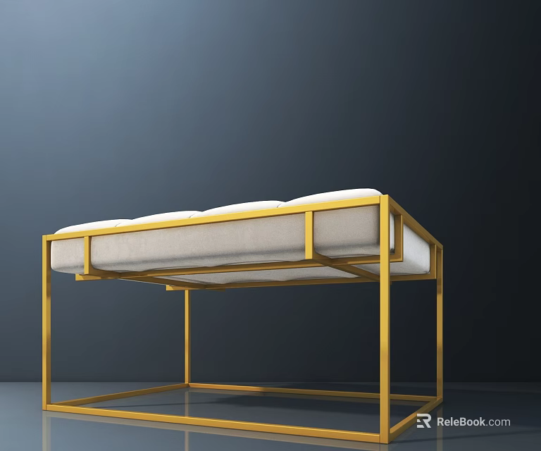 Modern Sofa Bench With Golden Metal Frame And Beige Cushion Minimalist Design 3d model 