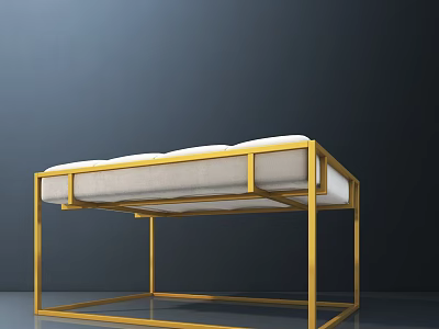 Modern Sofa Bench With Golden Metal Frame And Beige Cushion Minimalist Design 3d model