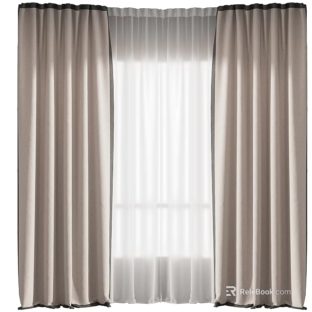 Modern Beige Curtains With White Sheer Layer For Soft Natural Light 3d model 