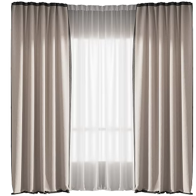 Modern Beige Curtains With White Sheer Layer For Soft Natural Light 3d model