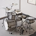 Full Size Drum Set With Cymbals On Rug In Room With White Wall And Blinds