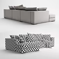 Gray Sectional Sofa With Pillows Black And White Patterned Pillow And Blanket 3d model