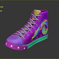 Colorful High-top Sneakers Featuring Spiral Pattern Purple Upper Green Sole And Yellow Lining