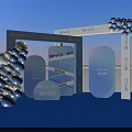 Blue Arch Event Gateway With Balloon Decorations Blue Carpet And Transparent Chairs For Tipsy Market