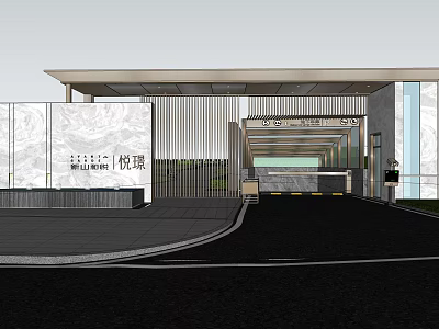 Modern Garden Landscape Entrance With Metal Grille Glass Curtain Wall And Driveway 3d model