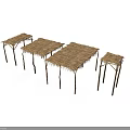 Simple Thatched Roof Huts With Wooden Supports And Open Structure Design