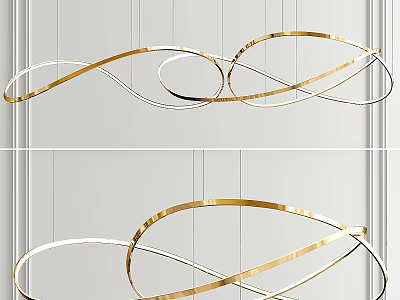 Modern Abstract Chandelier With Gold And Silver Metal Curved Lines Intertwined Wavy Design 3d model