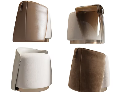 Modern Sofa Stools in Beige Brown White Leather Fabric Contemporary Design 3d model
