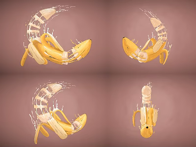 Step by Step Fresh Banana Peeling Process in Different Angles 3d model