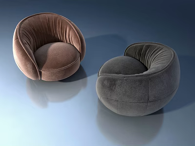 Modern Round Velvet Chairs In Brown And Gray With Smooth Surface Design 3d model