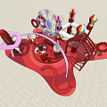 Colorful Children's Playground With Red Rocket Ferris Wheel Slide And Gears