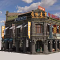 Traditional Chinese Style WELFA Hotel Building With Decorative Signboards And Flags