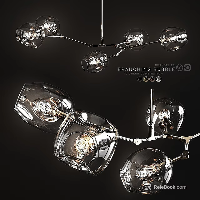 Branching Bubble Chandelier with Transparent Glass Shades and Modern Artistic Design 3d model 