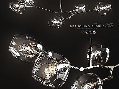 Branching Bubble Chandelier with Transparent Glass Shades and Modern Artistic Design 3d model