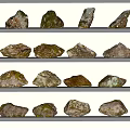 Various Colored Stones Displayed On Multiple Shelves In Arranged Rows