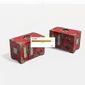 Vintage Red Traditional Carved Wooden Cabinets With Ornate Details And Drawers