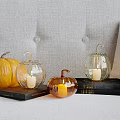 Pumpkin Shaped Glass Decorative Lights With Candles For Festive Home Tabletop Decoration