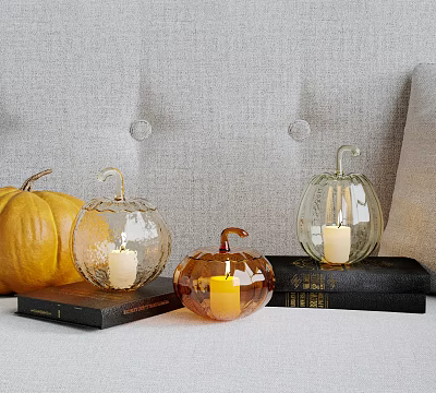 Pumpkin Shaped Glass Decorative Lights With Candles For Festive Home Tabletop Decoration 3d model