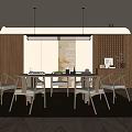 Modern Restaurant Interior With Wooden Dining Table And Chairs Hanging Lamp Herringbone Floor