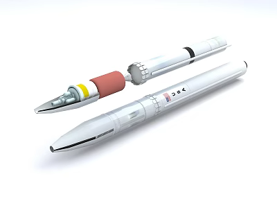 White Missile Weapon With Red Warhead USA Logo And Separated Booster Sections 3d model