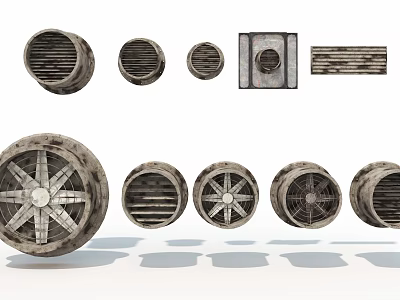 Industrial Ventilation Equipment With Various Sizes Metal Grille And Duct Designs 3d model
