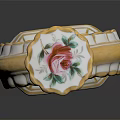 Ceramic Decorative Bottle With Gold Trim Floral Pattern And Pink Blue Flowers For Home Decor