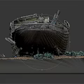 Weathered Wooden Boat Model Displayed On Sand Base With Small Green Plants
