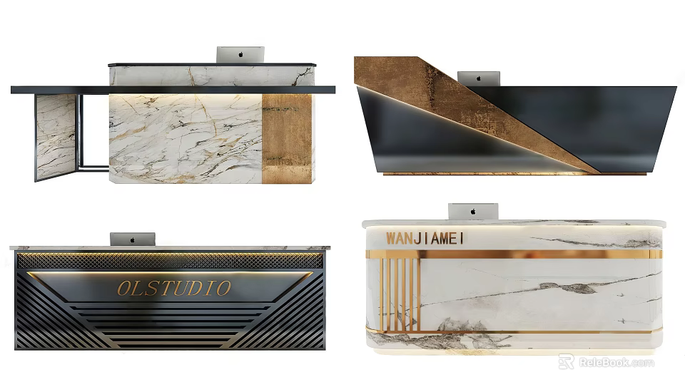 Modern Reception Desk Designs With Marble Surfaces And Metal Accents 3d model 