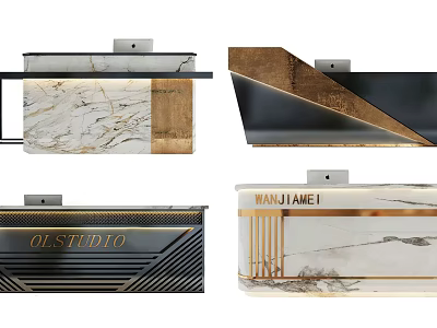 Modern Reception Desk Designs With Marble Surfaces And Metal Accents 3d model